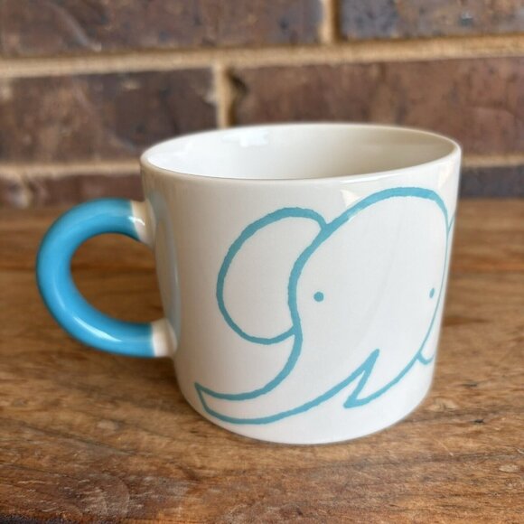 AIWA CO JAPAN Turquoise White Elephant Ceramic Mug - Picture 3 of 8
